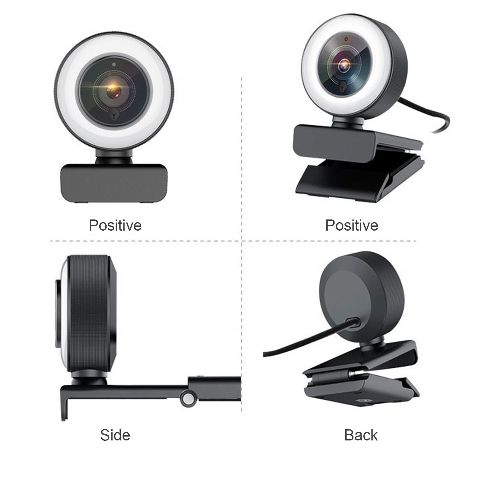 Multifunctionele Draagbare Usb 2.0 Video Camera Black 4K Hd Vullen Licht Computer Camera Driver Gratis Conferentie Live Webcam Voor pc