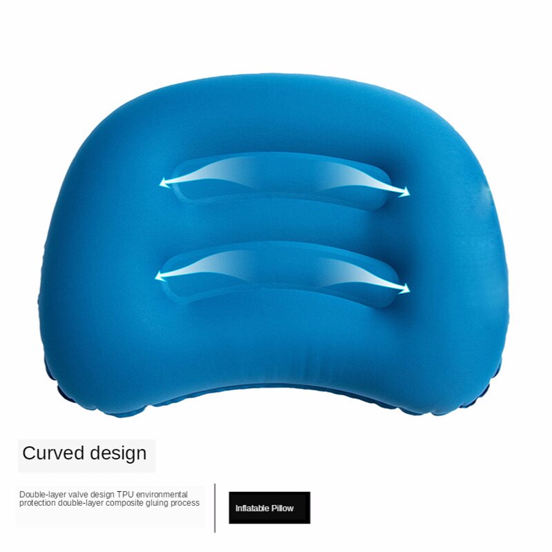 Ultralet campingpude, en ergonomisk oppustelig pude, der understøtter rejsepuder ved nakke og talje. transportabel