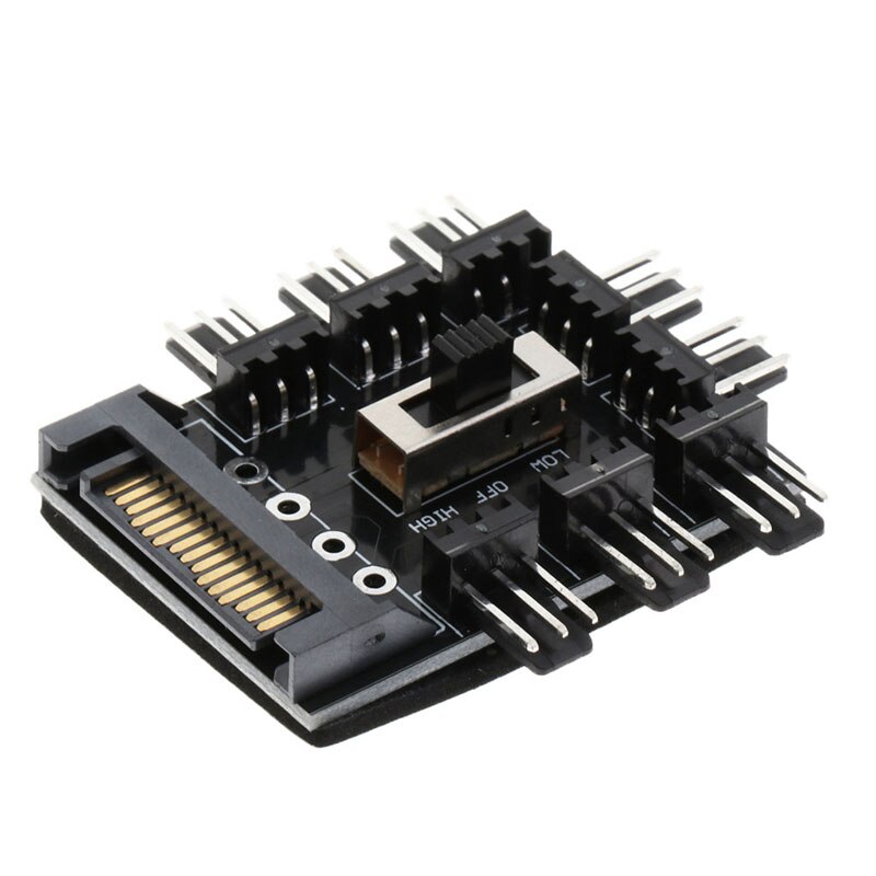 PC Fan Speed Controller 4pin IDE and SATA to 8 Way Cooling Fan Hub Splitter PCB Adpater 2 Level Fan Speed Switch Controller