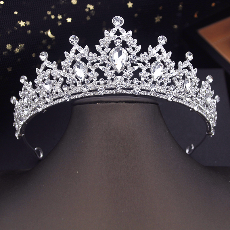 Rose rot Hochzeit Tiara Kristall Brautkrone Gold Farbe Diadem Schleier Diademe Haarschmuck Prinzessin Kopf bedeckungen Kopfschmuck: Antikes Kupfer überzogen