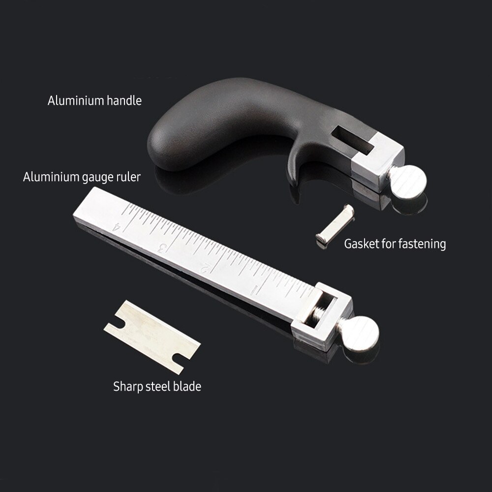 Leather Strap Cutter Hand Cutting Leather Tool Leather Strip Belt Cutter with Gauge Aluminium Handle for DIY Leathercraft