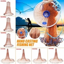 7-Style Fishing Net Hand Cast Throw Net Large Saltwater Network Bait Casting Strong Nylon Line Mesh Brown Outdoor Ring/No Ring