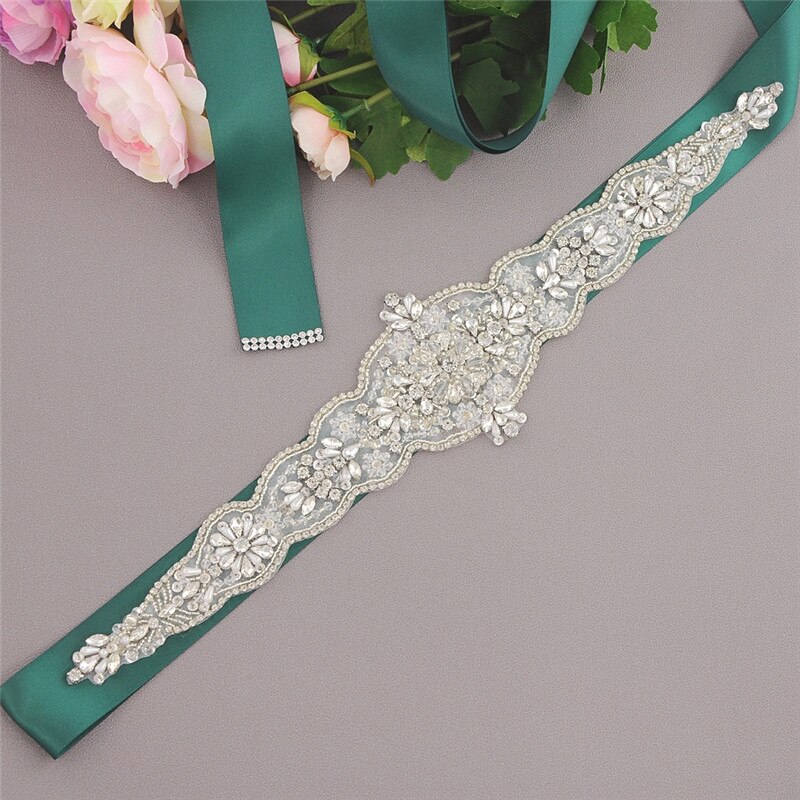 Rhionestones Braut Gürtel Hochzeit Kleid Gürtel Hochzeit Kleid Zubehör Schärpe Braut Gürtel Silber Gürtel SCS349: dunkel Grün