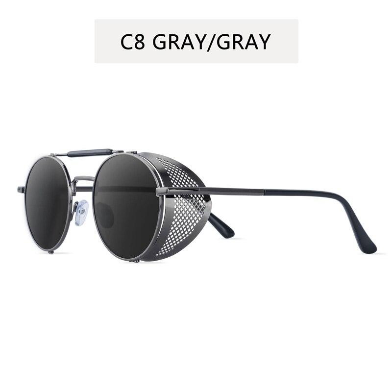 Retro runde metal solbriller mænd kvinder mærke steampunk vintage briller oculos de sol nuancer uv beskyttelse: C8