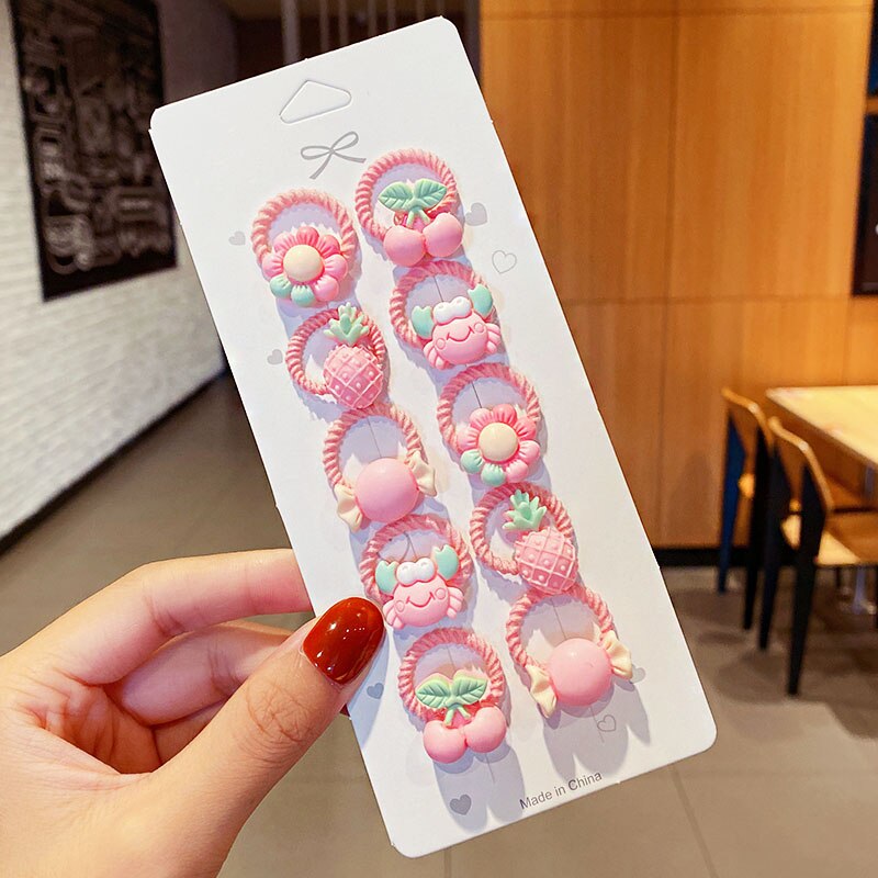 Bandas Elásticas pequeñas para el cabello para niñas, accesorios para el cabello de , lazo para el cabello con flores de dibujos animados, 10 unids/set
