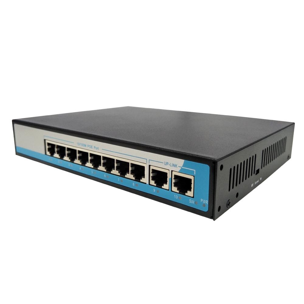 8 port 100 mbps ieee 802.3af poe switch/injektor power over ethernet netværk switch til ip kamera voip telefon ap enheder 2 up- link