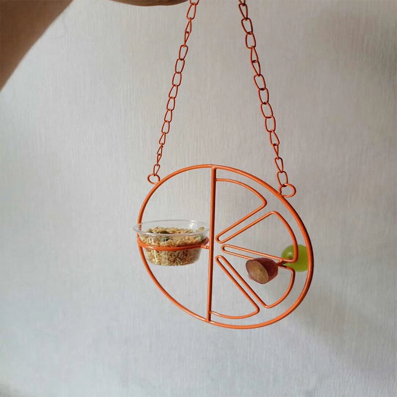 Hanging Chain Durable Oriole Steel Clementine Bird Feeder With 2 Ports Simple Orange Home Garden Bird Feeder 1Pcs