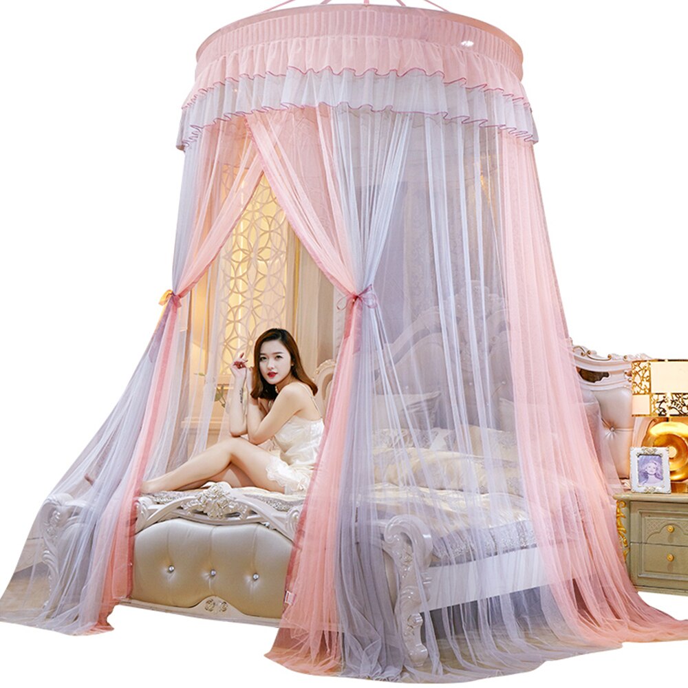 Baldachim robić łóżka zawieszony moskitiera netto okrągły wierzchołek łóżko księżniczki namiot kurtyna składany baldachim na łóżku wróżka koronki Dossels dziewczyna: A5 duży