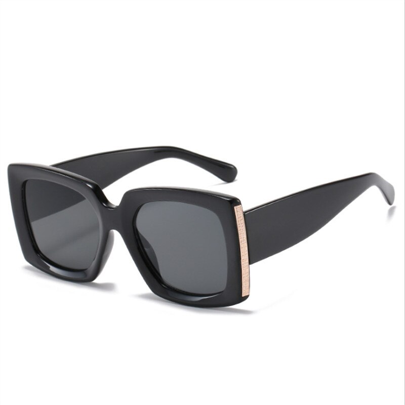 Yooske overdimensionerede solbriller kvinder mænd vintage brede ben firkantede solbriller camouflage leopard sorte briller  uv400: Sort sort