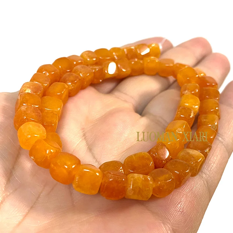 8x8MM Cube Chalcedony Dark Blue Orange Natural Stone Loose Square Spacer Bead for Jewelry Making DIY Bracelet Charms Accessories: Yellow / 3mm