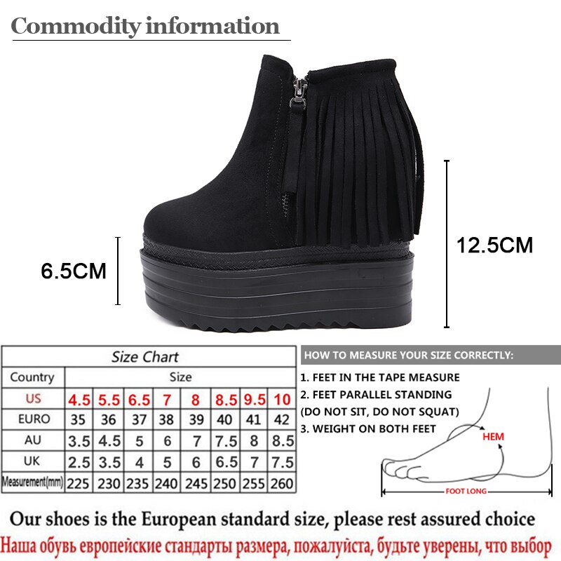Gdgydh franje kwastje sleehak laarzen dames plateau schoenen voor herfst winter ronde neus enkellaarsjes dames zijrits zwart flock