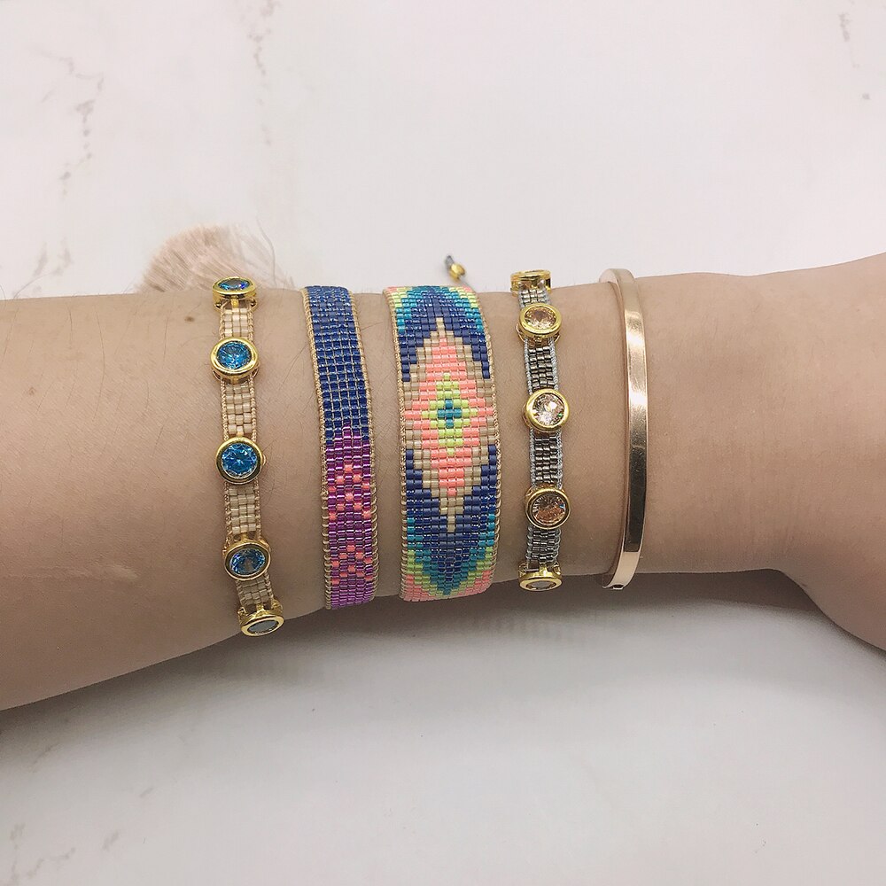 BLUESTAR 4pz Un impostato Delle Donne viola Del Cuore Braccialetti fatto a mano Della Boemia Della signora micro Pavimenta di Cristallo Rivetto Perline MIYUKI Bracciali