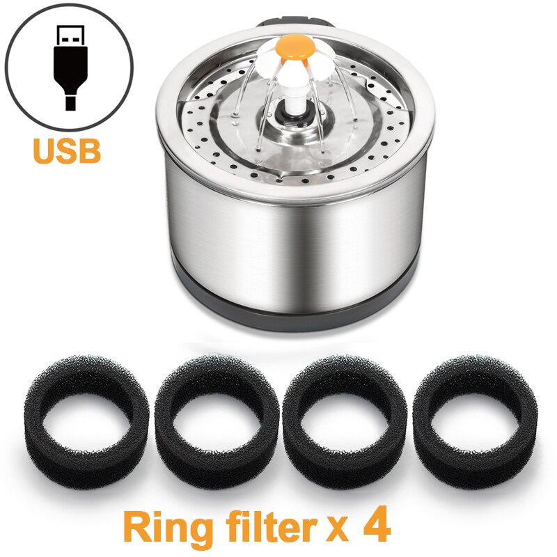 Automatisi – fontaine à eau pour chat en acier inoxydable, pompe Ultra silencieuse, 3 Modes de débit d'eau, arrosage des animaux de compagnie: 04-Steel-filterx4