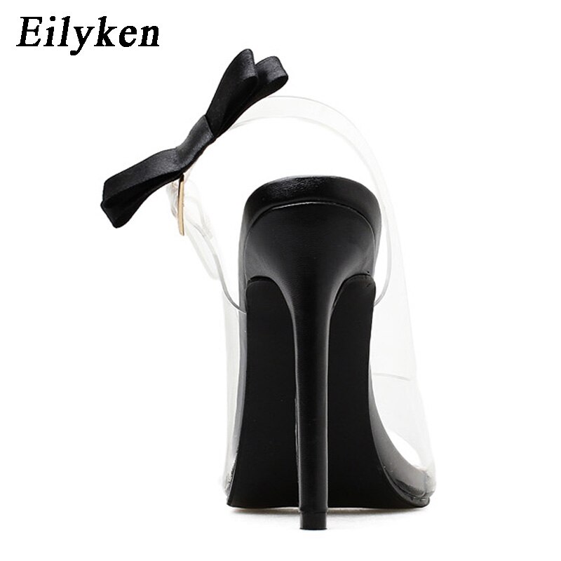 Eilyken Women Sandals Butterfly-knot Clear Stilettos Slingback PVC Sandals Wedding Dress Pumps Shoes size 35-40