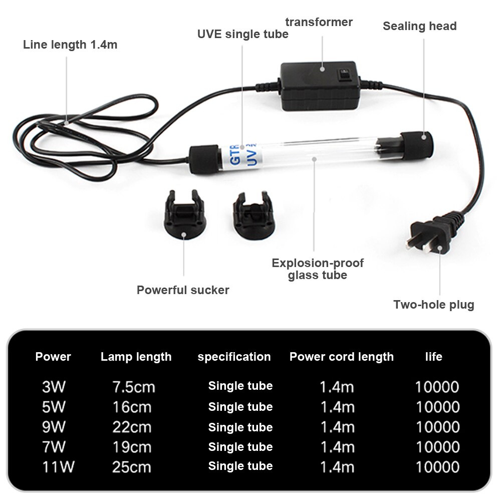 Aquarium UV Lights Sterilization / Clean Water / Algae Removal UV Lamp Aquarium Lighting Single Tube / Timer Fish Tank UV Lamp