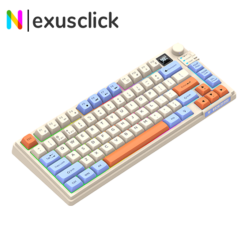Bezprzewodowy zestaw klawiatur Nexusclick K920 z ekranem Klawiatura do gier Bluetooth Podwójne połączenie Trybowe łączenie wielu urządzeń, ergonomiczne: Złota