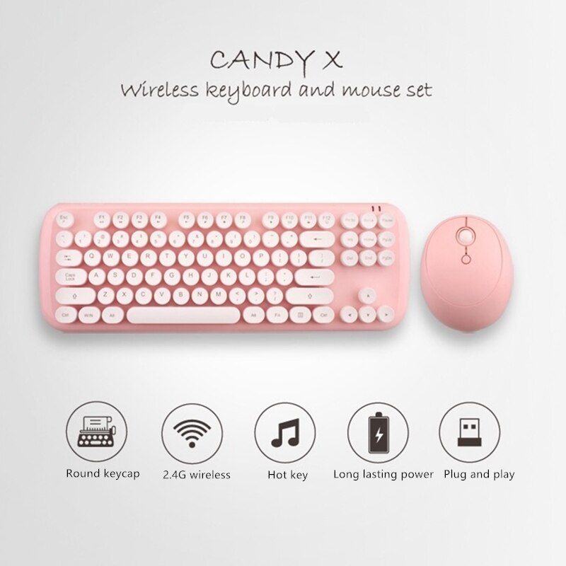 2.4GHz Wireless Keyboard Mouse Set USB Office Gaming Keyboard And Mouse Pink Combo For Notebook Laptop Desktop PC Gamer