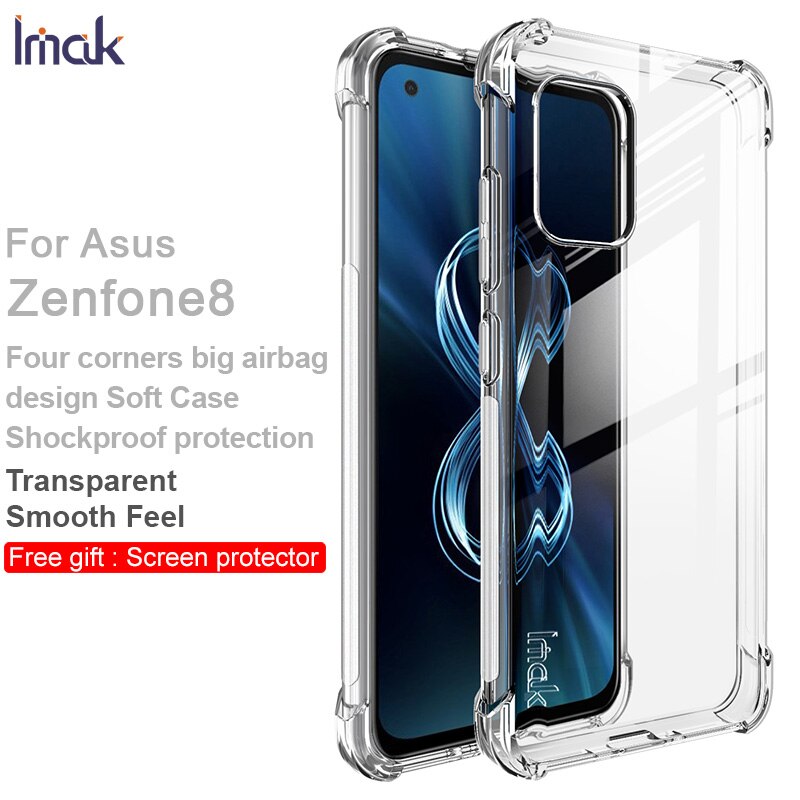 Voor Asus Zenfone 8 ZS590KS Case Imak Shockproof Conners Airbags Zachte Tpu Cover Case Voor Asus Zenfone 8 ZS590KS: Transparent White
