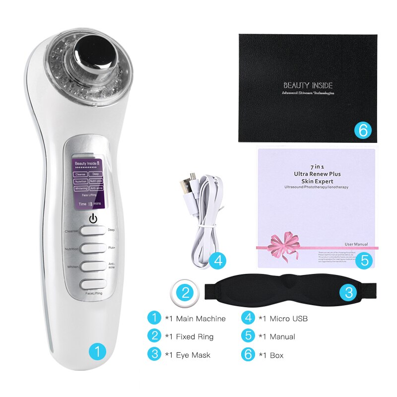 Micro-current Skin Tightening Ultrasonic 7 In 1 Galvanic 3MHz Facial Lifting Beauty Care Light Photon Face Rejuvenation Machine