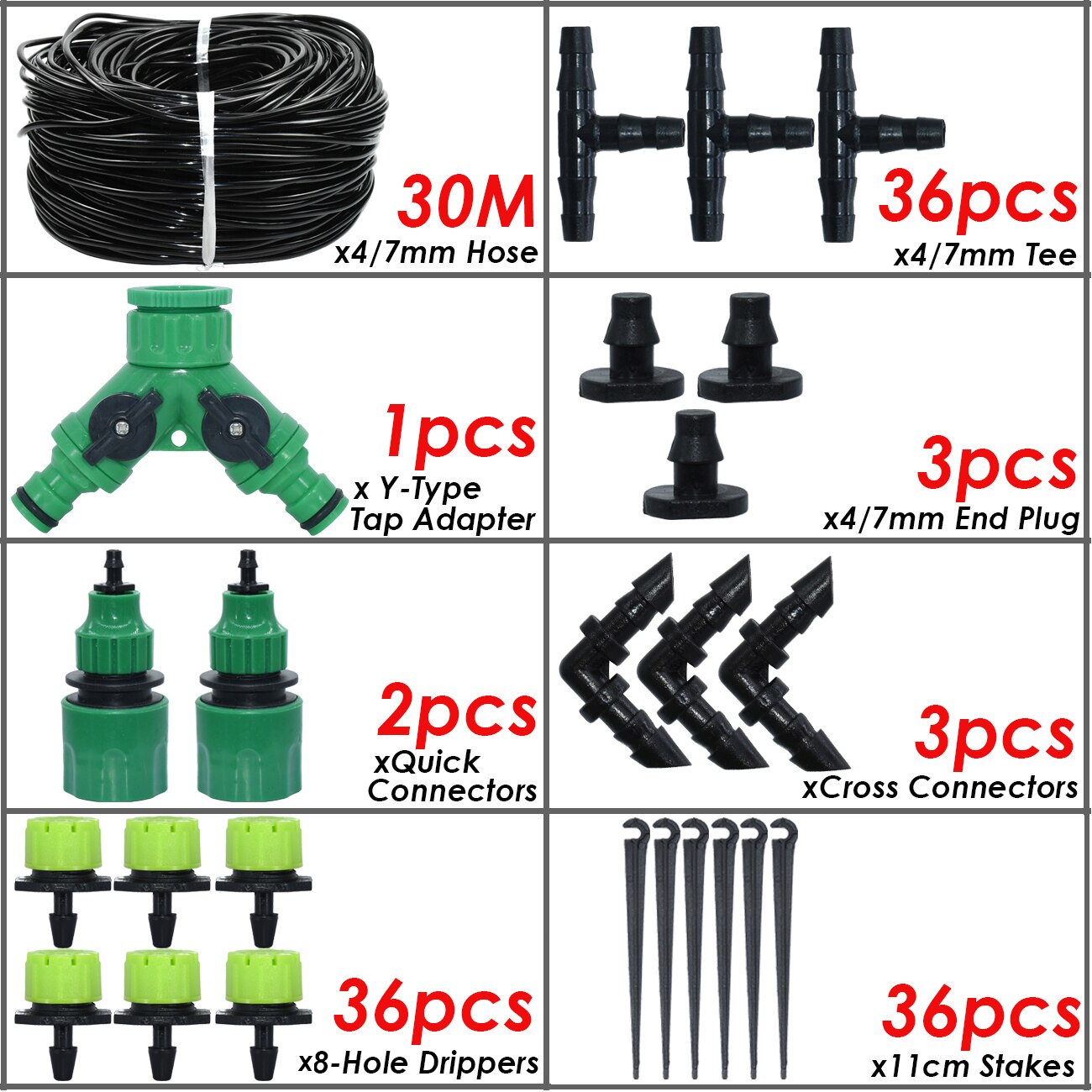 SPRYCLE 5-50M Automatic Garden Watering Adjustable Drip Irrigation System 1/4&#39;&#39; 4/7mm Hose Connectors for Pot Plants Greenhouse: SPL11-KIT16-30M