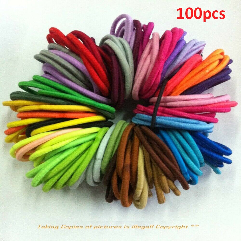 50/100Pcs Colorful Nylon Rubber Bands Elastic Hairbands for Girls Kids Scrunchie Elastic Ponytail Holder Hair Ties Accessories: Dark  Mix 100pcs