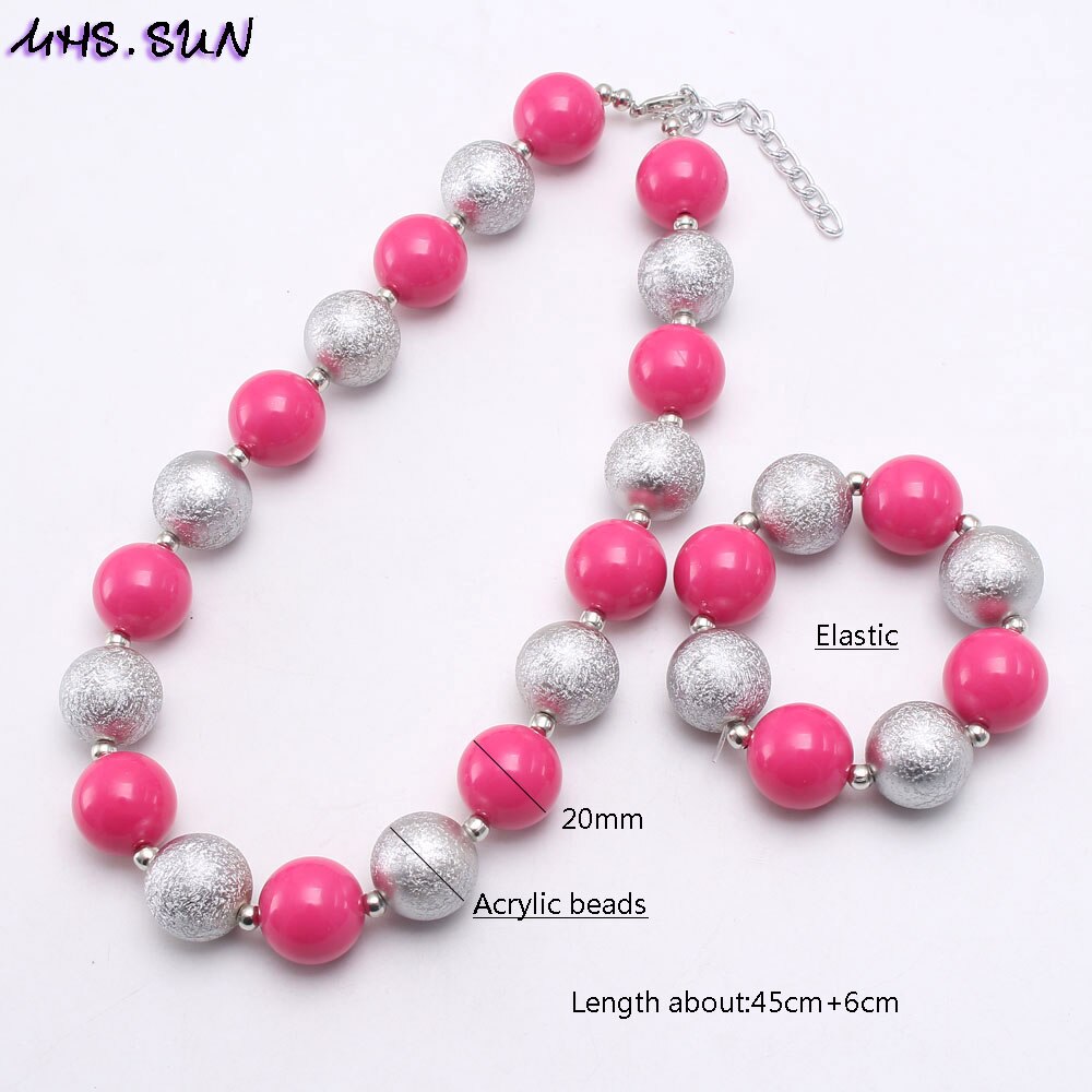 Mhs. Zon Leuke Hete Roze/Zilver Kleur Ketting Armbanden Meisjes Baby Chunky Sieraden Voor Kids Kinderen Kralen Ketting Mooie