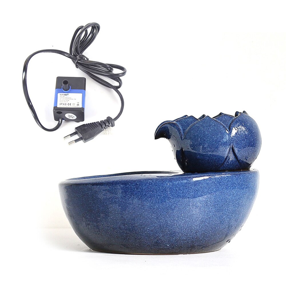 Pet Cat Water Fountain Pet Cat Drinking Water Fountain Lotus Flower Cat Pet Drinker Bowl Feeding Water Bowl EU Plug: blue EU