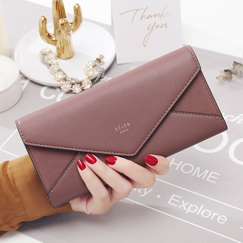 Cartera tipo sobre mate con Clip para billetes grandes para mujer,