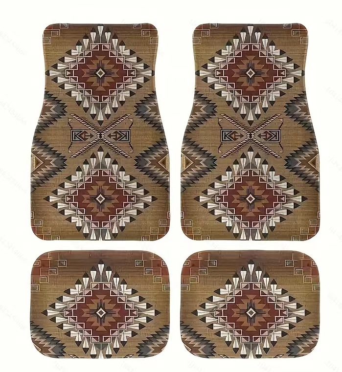 4 st/set bilmattor bilgolvskydd bohemiska heltäckningsmattor universella fotkuddar set biltillbehör bildekoration: Röd