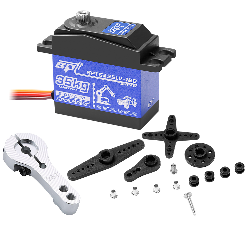 SPT 25KG 35KG Par grande 180 ° Servo Digital de engranaje de Metal, Motor impermeable, brazo 25T para coche trepador de control remoto SCX10 TRX4, pieza de Robot de deriva: Rojo