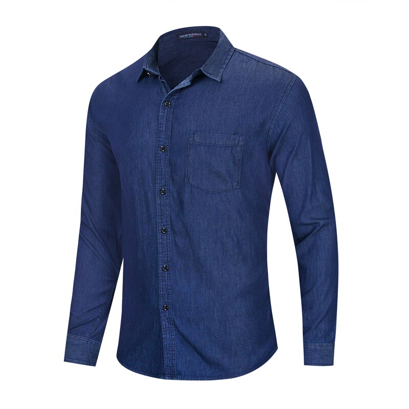 herbst Neue Feste Farbe Denim Shirt für Männer Langarm lässig Geschäft Tasche Arbeit 100% Baumwolle Hemd Männer Kleidung, FM248
