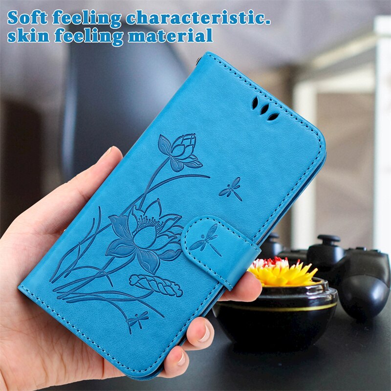 Do Samsung Galaxy S22 Ultra 5G SM-S908U1 Etui na portfel Etui na książki do Samsung s22 s 22 ultra plus tłoczona torba na lotos: S22 Ultra / Niebieski
