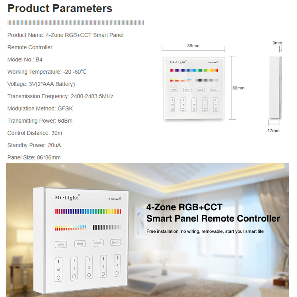 Mi Light B1 B2 B3 Panel Controller Wireless 2.4G RF Panel Control for Dim/CCT/RGB/RGBW/RGB+CCT MiBoxer LED Bulb / Strip
