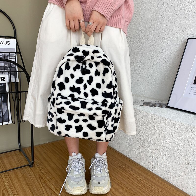 Zaino in peluche invernale borsa da scuola per studenti di qualità mucca modello moda nuova tendenza borsa a tracolla zaino per Designer di marca teenager