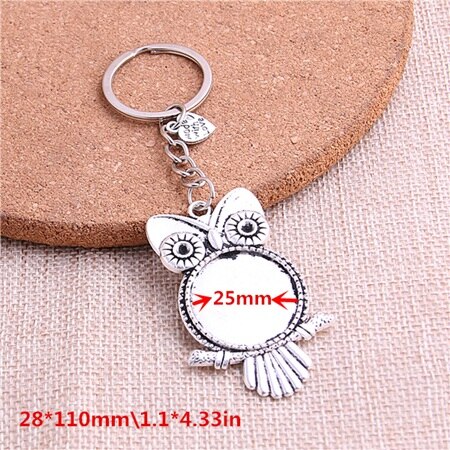 5pcs/lot Metal Key chain round owl Cabochon Setting DIY Vintage Handmade Key Chain Jewelry Making Y1004: Y1004 1