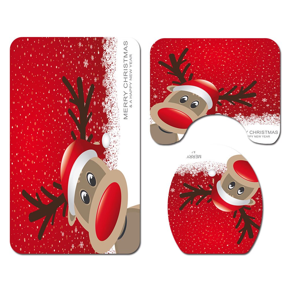 Zeegle Kerst Badmat En Douchegordijn Set Antislip Douche Floor Mat Absorberende Wc Tapijt Voet Mat Wasbare badmat Set: SDS19