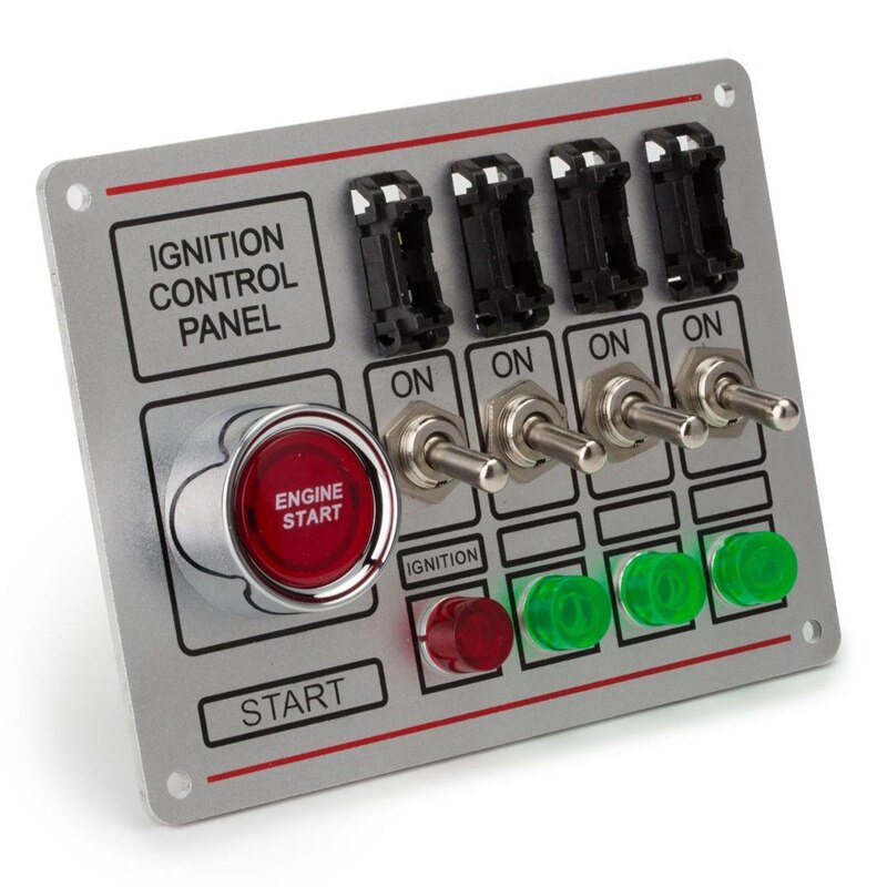 Car Switch Panel Ignition Switch+Toggle Quick Off Switch Engine Start Button with 4 Fused Switch 4 Indicator for Racing