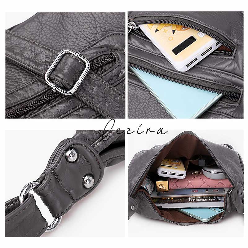 Cezira casual couro do plutônio hobos para as mulheres lavadas couro vegan funcional crossbody bolsas femininas sacos de ombro diário