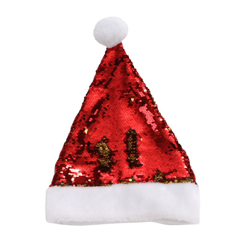 Kerstmuts Pailletten Korte Pluche Xmas Hoed Shiny Kerst Cap Decor Caps Pluche Warme Kerst Hoed: red B