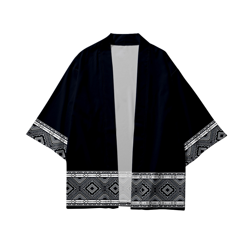 Summer Feather Woven Kimono Prismatic Elements 3D Digital Printing Seven Point Shirt Daopao