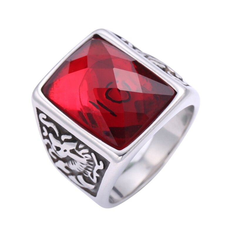 Punk Style Domineering Stainless Steel Men's Ring Red Zircon Vintage Ring Male Banquet Party Band Jewelry JZ0002: 10