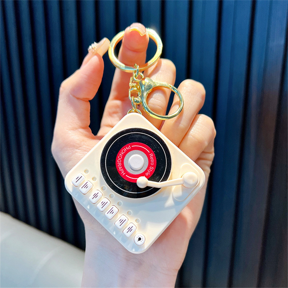 Vintage Mini Retro Cassette Recorder Music Box Key Chain Cute Mini Player Bag Pendant Keyring for Couple Friends: GRAY
