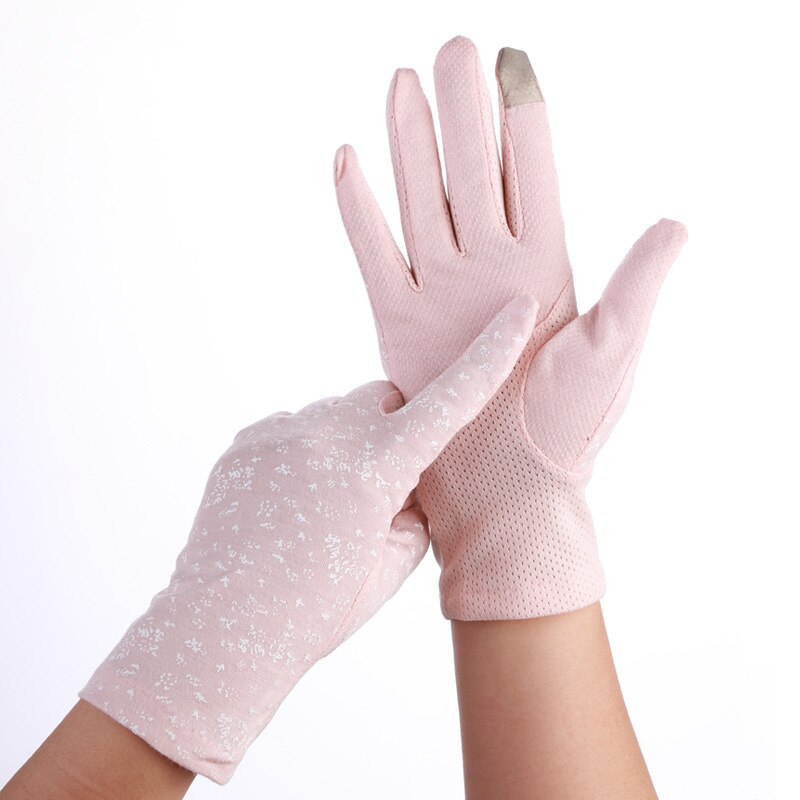 Kvinder sommer anti-slip berøringsskærm elastiske tynde handsker bomuld solbeskyttelseshandsker: Lyserød
