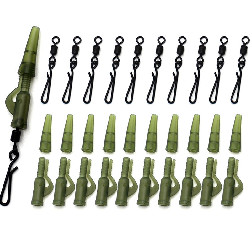 Kit de accesorios de pesca de carpa, Clips de goma de plomo, manga antienredos, giratorios de cambio rápido, aparejos de fabricación de aparejos de carpa, 30 piezas