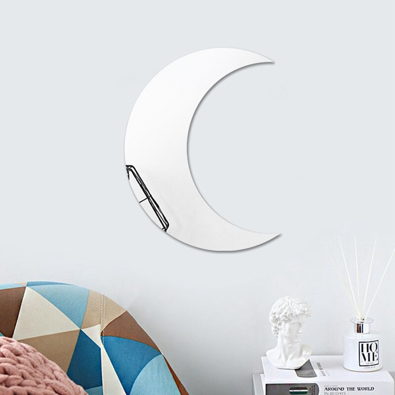 Maan Spiegel Boho Muursticker Grote Decor Voor Stedelijke Woonkamer Appartement Slaapkamer: Zilver