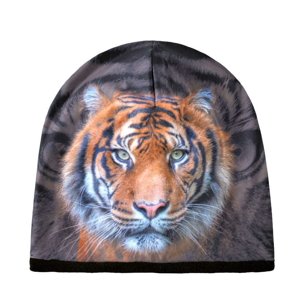 Beanie Men Tiger Slouch Autumn Winter Knit Hat Warm Fleece Lining 3D Print Ski Accessory Soft Casual Outdoor Headwear