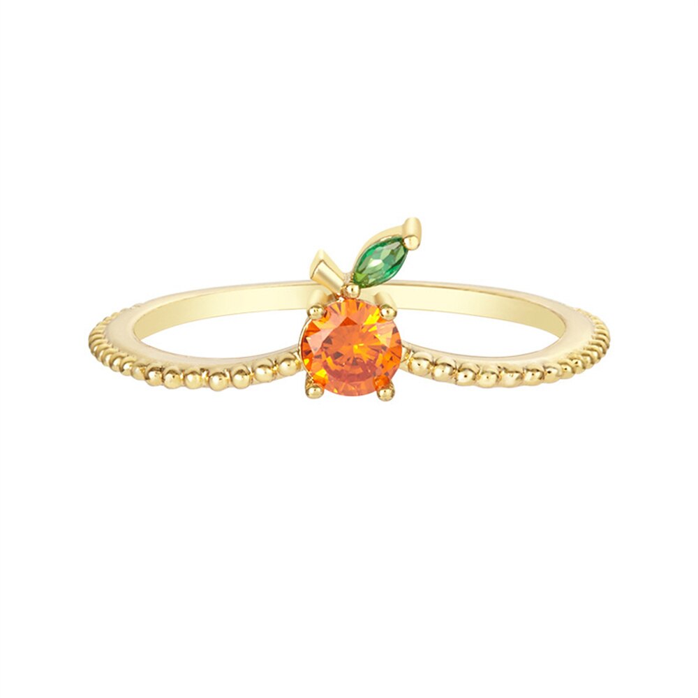 Sweet Crystal Apple Strawberry Cherry Grape Rings for Women Cute Fruit Gold Rings Set Party Jewelry Summer Style: Orange