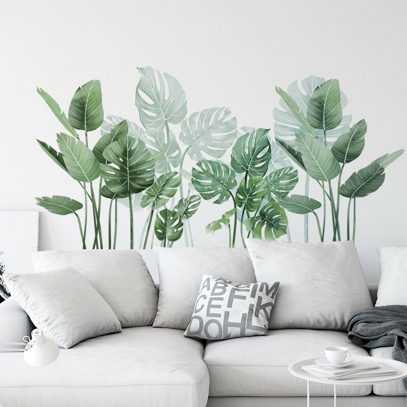 Green Plant Wall Sticker DIY Pink Peony Flowers Tropical Beach Palm Leaves Wall Stickers Modern Art Vinyl Decal Mural Wall