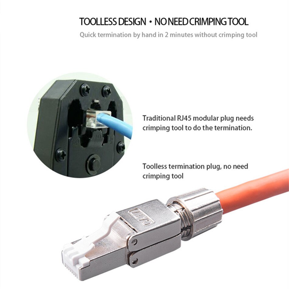 Cat7 Connector RJ45 Kat 7 Conector Stp Afgeschermde Ethernet 8P8C Plug Tool Gratis Verbinding Herhaalbare Gebruik Voor 23-26AWG Kabel
