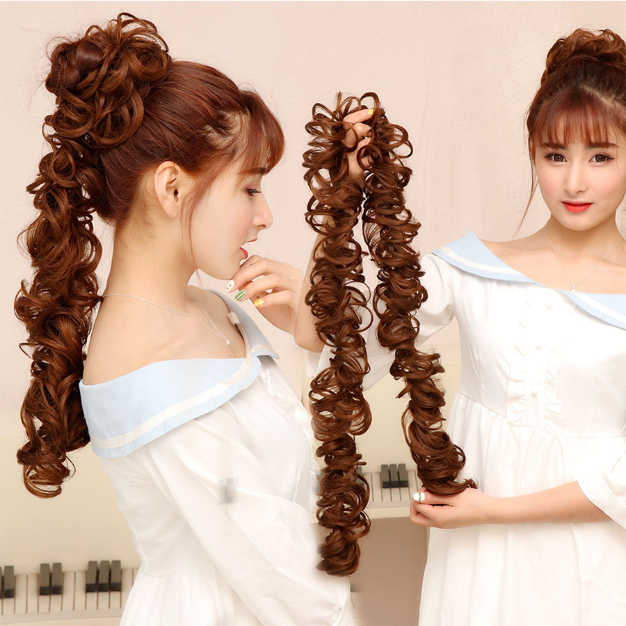 LANLAN Raupe Haarnadel Mädchen Perücke Sommer Braut Haarnadel Alte Pack Halb Marubes Kopf Flauschige Rolle Synthetische Chignon Für Weiß